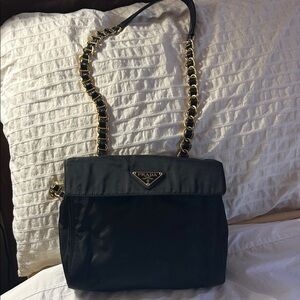 Vintage authentic Prada Black and Gold Chain Shoulder or crossbody bag